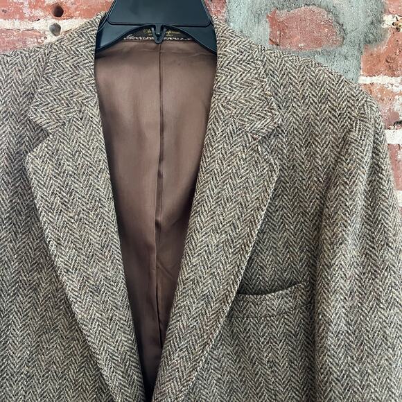 VTG Harris Tweed Brown Herringbone Tweed Blazer Handwoven Scottish Wool 42S - Picture 1 of 8
